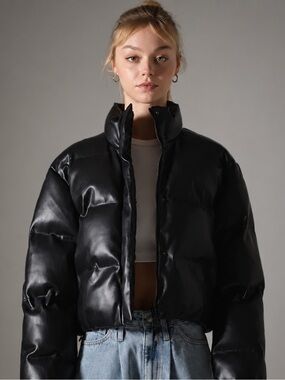 Grey Lab Nordstrom Crop Puffer Jacket Black XS NWT